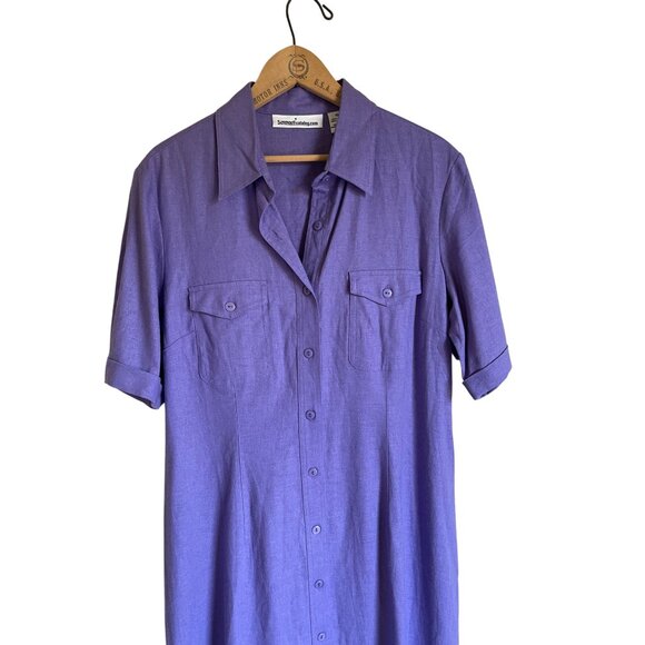 NWOT Serengeti Catalog Rayon Linen Blend Purple Button Front Shirt Dress Maxi Sh - Picture 3 of 9